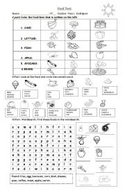 English Worksheet: FOOD EVALUATION. 