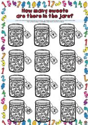 English Worksheet: How many sweets are there in the jars? WORKSHEET 