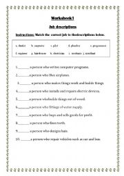 English Worksheet: Job describetion