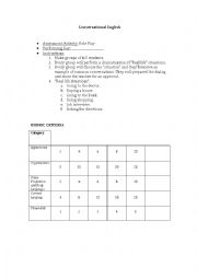 English Worksheet: Role play instructions with rubric