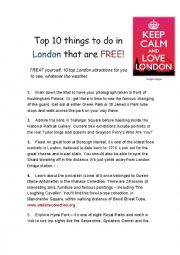 English Worksheet: Top 10 things to do in London for FREE