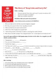 English Worksheet: THE STORY OF KEEP CALM AND CARRY ON video