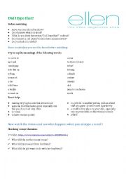 English Worksheet: Did I type that? Ellen Show VIDEO SESSION