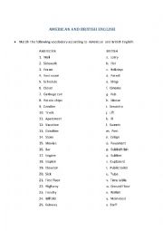 English Worksheet: American and British English