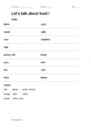 English Worksheet: Taste and feel of food