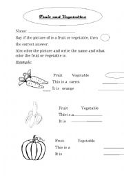 English Worksheet: Fruit or Vegetable and Color