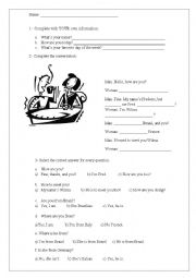 English Worksheet: BASIC INFORMATION AND WHERE ARE YOU FROM