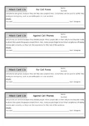 English Worksheet: Cell Phones Attack Cards