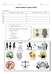 English Worksheet: Introduction to Debate - For or Against School Uniforms