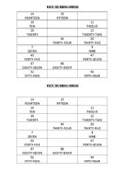 English Worksheet: Write the missing numbers