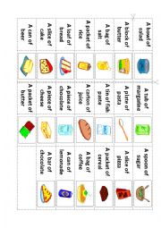 English Worksheet: Containers of uncountable nouns