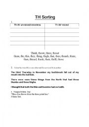 English Worksheet: Th sounds: voiced and unvoiced