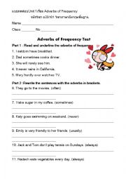 English Worksheet: Adverb of Frequency Test