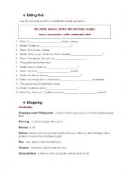 English Worksheet: Eating Out & Shopping Vocabulary - exercises