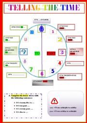 English Worksheet: TELLING THE TIME - FLASHCARD AND WORKSHEET