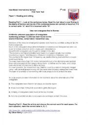 English Worksheet: 7th form TEST- PET format