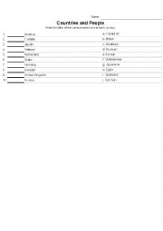 English Worksheet: Countries and People
