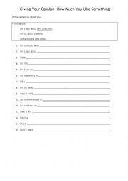 English Worksheet: Im crazy about - vocabulary for giving opinions / expressing interest