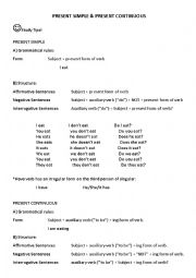 English Worksheet: Present simple and present continuous grammar and exercises