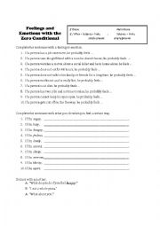 English Worksheet: zero conditional with feelings