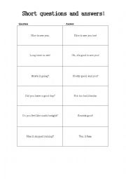 English Worksheet: Short questions and answers
