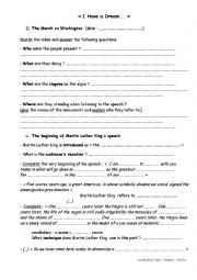 English Worksheet: Martin Luther King : I Have a Dream speech + March on Washington