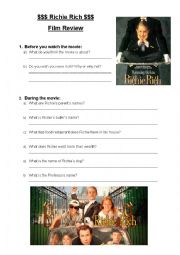 English Worksheet: Richie Rich Movie Review