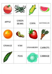 English Worksheet: Fruits and Vegetable Matching