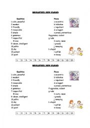 English Worksheet: Matching Qualities and Flaws