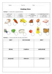 Cooking Class - Vocab + Verbs + Recipe + Cutting and pasting w/asnswer key