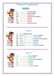 English Worksheet: present progressive explanation