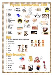 English Worksheet: Physical characteristics & body decorations