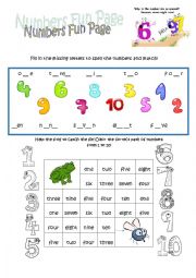 English Worksheet: Numbers Fun Page