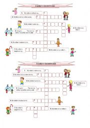 English Worksheet: Family Crossword