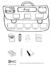 English Worksheet: school supplies cut and paste