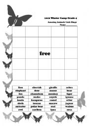 English Worksheet: Animal Bingo