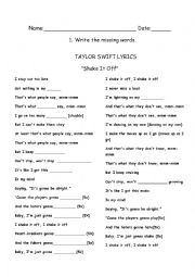 English Worksheet: Song : shake it off