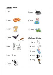 English Worksheet: Short a words with pictures