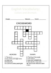 English Worksheet: Crossword: Colors and Animals