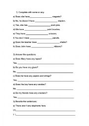 English Worksheet: Some and Any