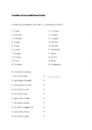 English Worksheet: Countable and uncountable nouns practice