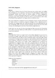 English Worksheet: Little India Comprehension