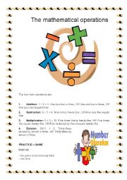 English Worksheet: The mathematical operations