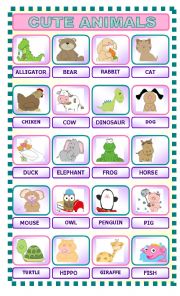 English Worksheet: CUTE ANIMALS