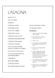 English Worksheet: Lasagna recipe