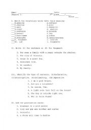 English Worksheet: Test: sentence, fragment, punctuation marks, vocabulary