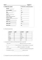 English Worksheet: Verb test 5th grade