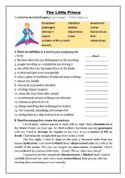 English Worksheet: The Little Prince (intensive reading)