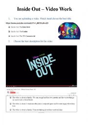 English Worksheet: Inside Out - Video Work