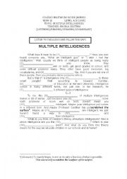 English Worksheet: Multiple Intelligences - reading comprehension